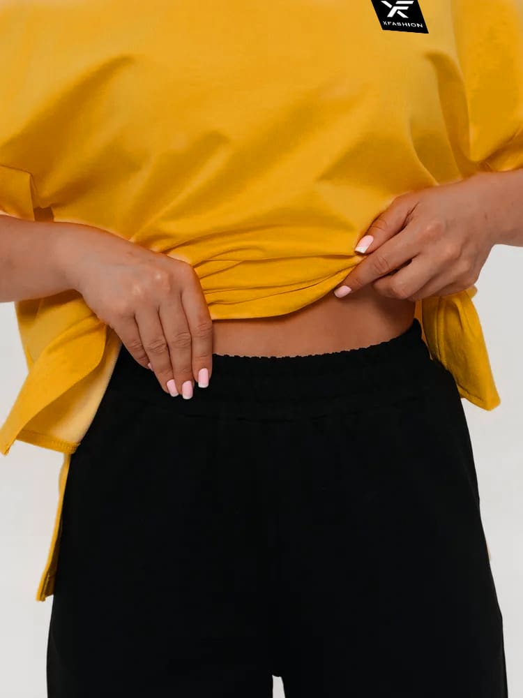 Yellow Casual Women's Oversized T-Shirt & Trousers