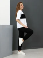 Casual Color Block T-Shirt & Matching Pants Set for Women