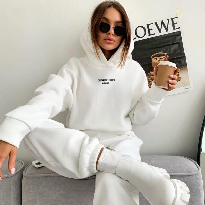 Women's white Hoodie & Jogger Pants Outfit
